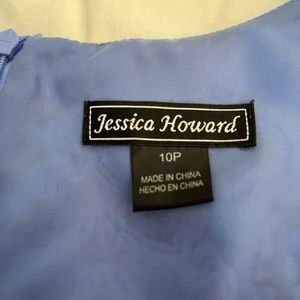 Linen dress w/ beading. Blue background w/ multi color print, w/ blue lining.